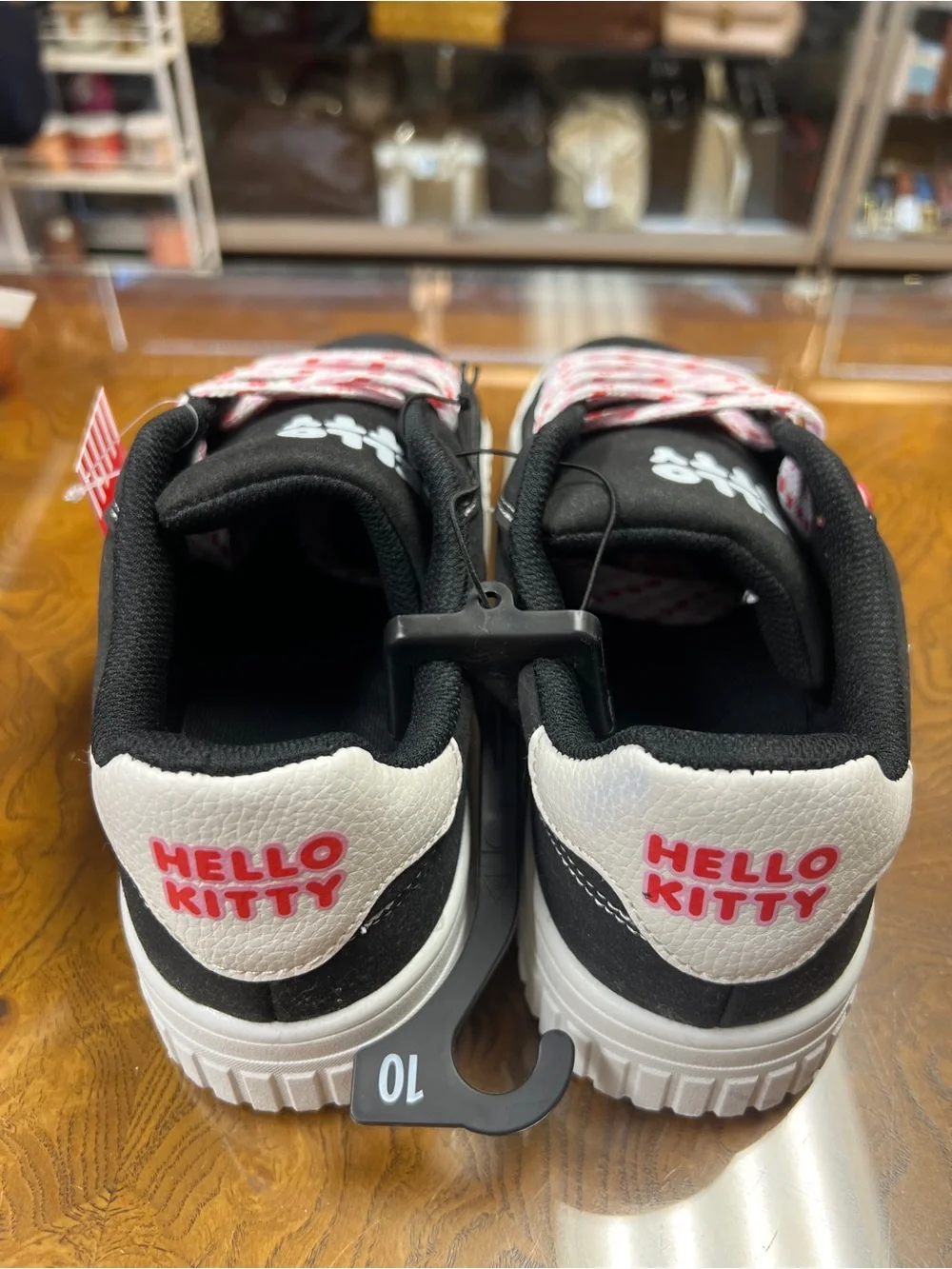 Hello Kitty Black Sneakers with Pink-White Patterned Laces